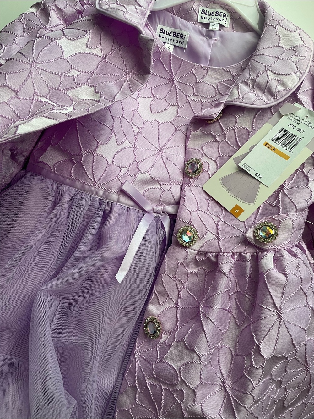 NWT 2-pc Blueberi Boulevard Girls' Lilac Floral Lace Coat & Dress